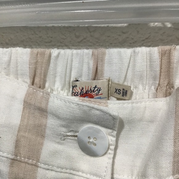 Faherty Malibu Linen Blend Pants Striped Beige Size XS High Rise Coastal Beach - Picture 3 of 5